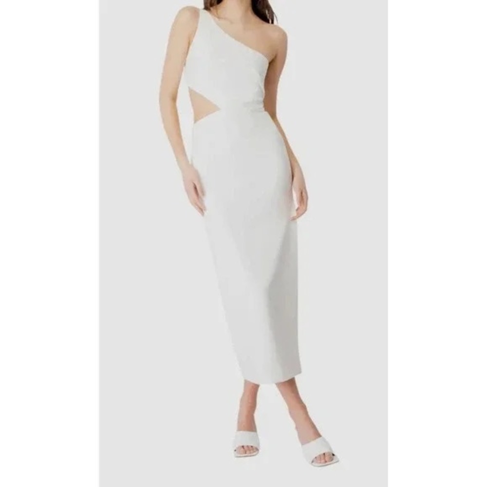 Elegant One-Shoulder White Cutout Midi Dress